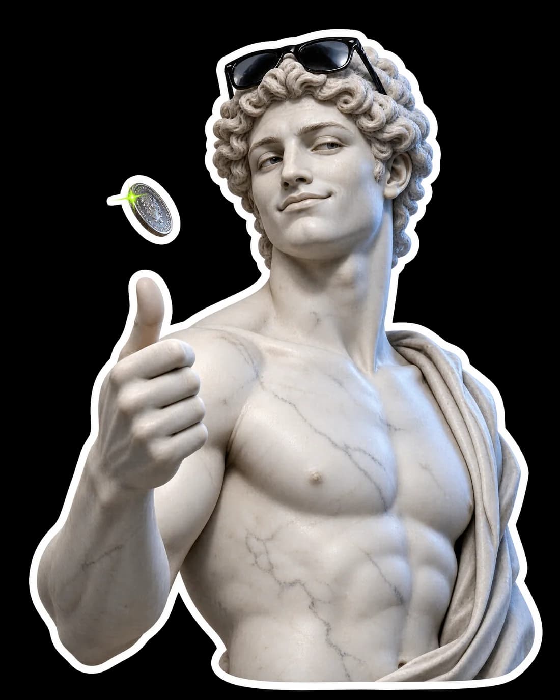 A marble athlete flicking a silver TIPAY coin